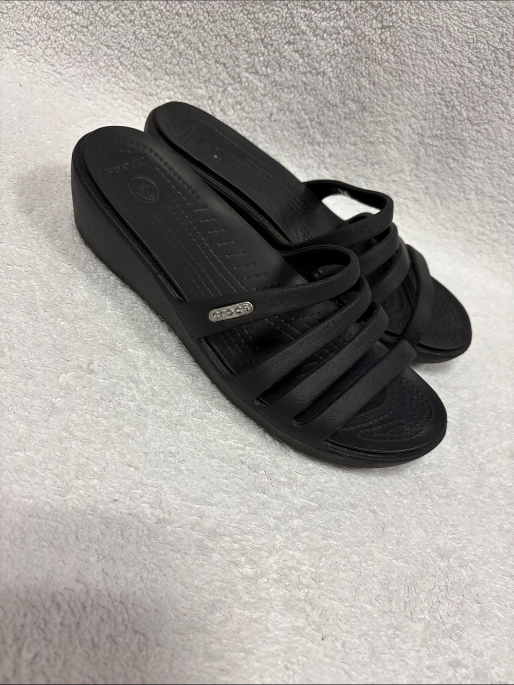 CROCS Rhonda wedge Black Multi-Strap Slide Sandals size 6 - Picture 2 of 6